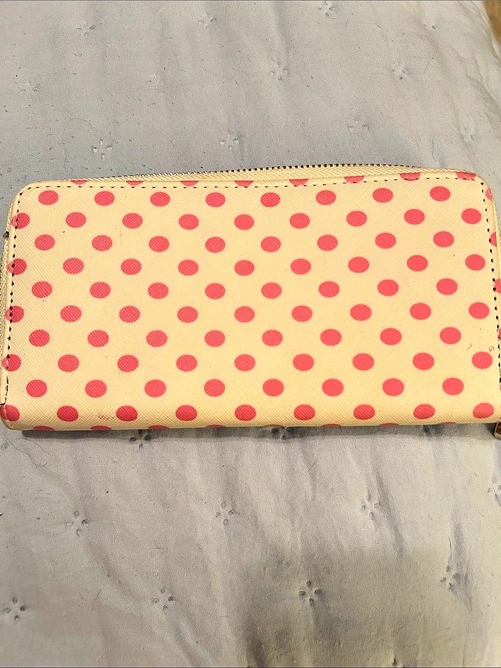 Polka Dot Zip Wallet in Pink & Cream